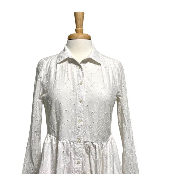 J Crew Eyelet Lace Mini Shirtdress Shirt-Dress Pocket Summer Spring White size 8 - Picture 5 of 13